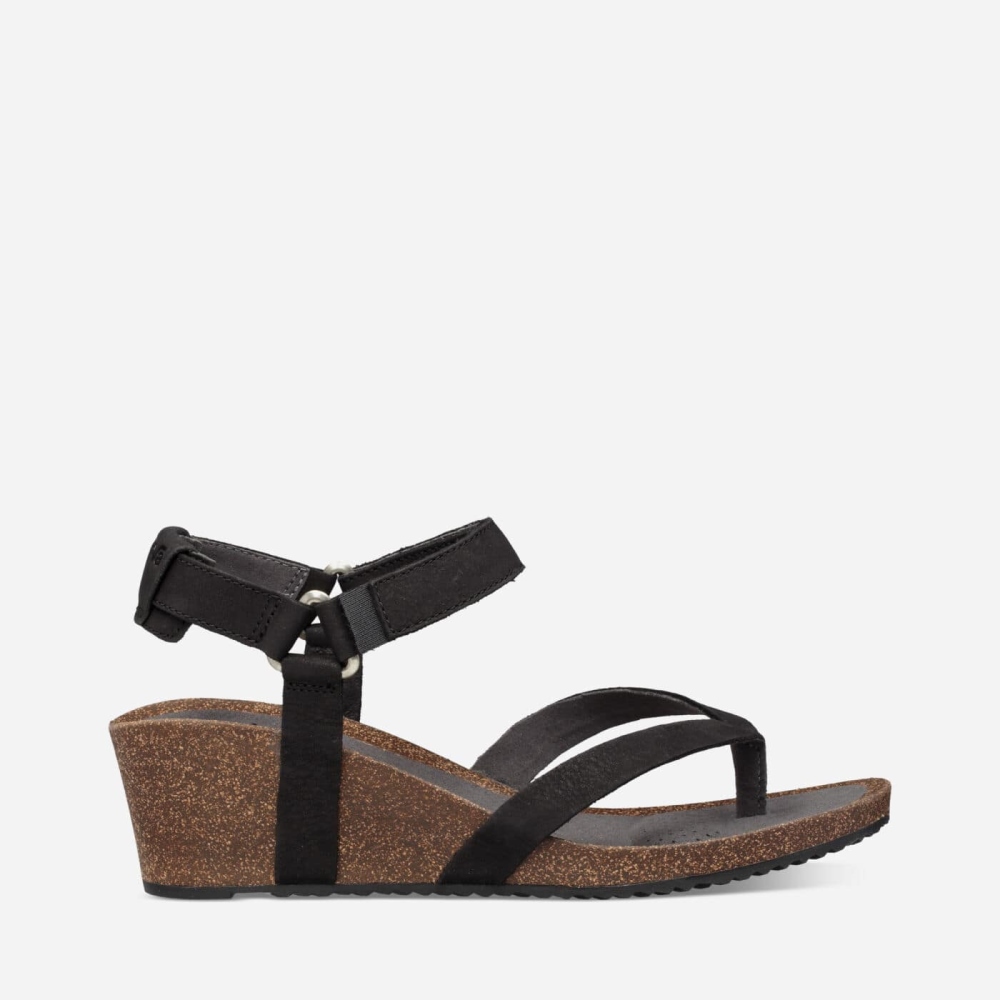 Dámské Sandály Na Klínku Teva Mahonia Wedge Thong Černé - CZ605615